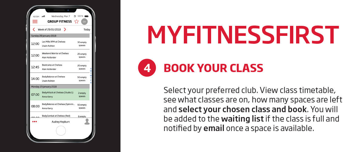 My Fitness First application - class booking guide